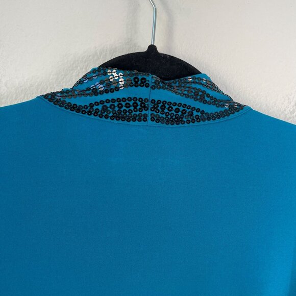 Bob Mackie Wearable Art Plus 1X Cardigan Turquoise Sequin Trim Open Front - Picture 10 of 10